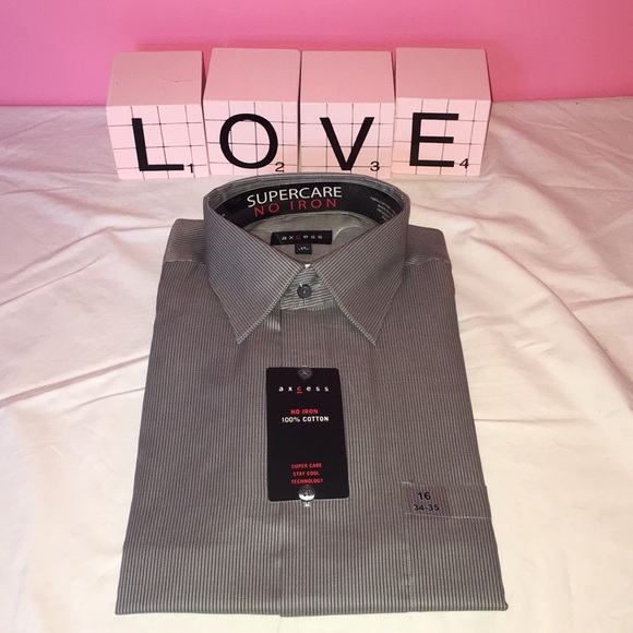 Axcess Men’s Long Sleeve Grey Dress Shirt 16 - Picture 4 of 8